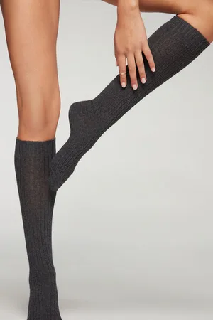 Calzedonia Dlouhé Dámské Žebrované Ponožky s Vlnou a Kašmírem Žena