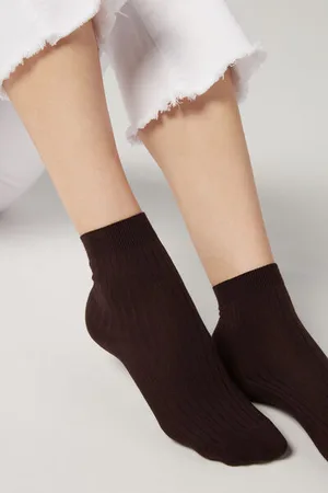 Calzedonia Krátké Žebrované Ponožky ze Směsi Bavlny a Kašmíru Žena