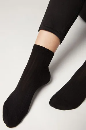 Calzedonia Krátké Žebrované Ponožky ze Směsi Bavlny a Kašmíru Žena