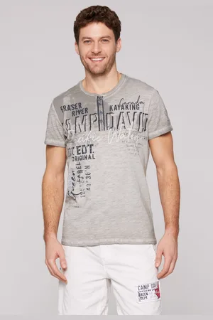 Camp David Tričko Henley s barvenim vintage a artworkem - polo grey