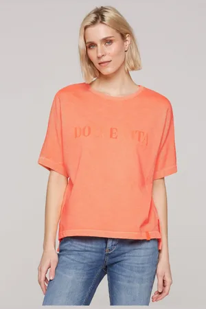 Soccx Oversized mikina s kratkým rukavem a artworkem - electric orange