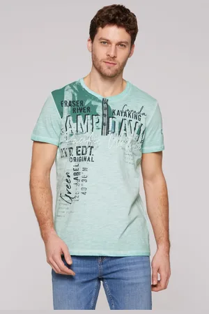 Camp David Tričko Henley s barvenim vintage a artworkem - cool jade