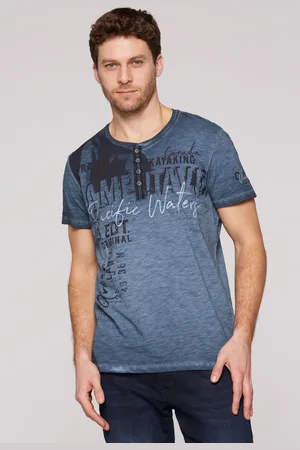 Camp David Tričko Henley s barvenim vintage a artworkem