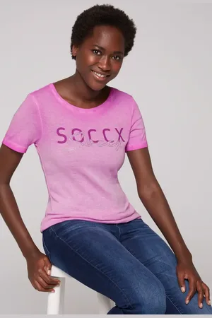 Soccx Basic tričko s logem a olejovým barvenim - iced berry