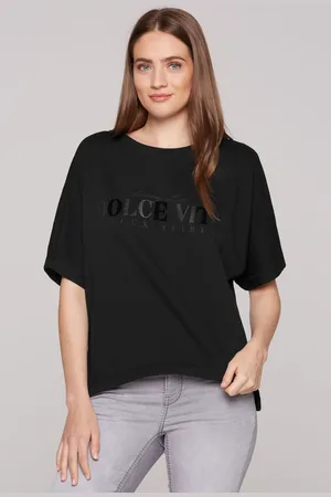 Soccx Oversized mikina s kratkým rukavem a artworkem - black