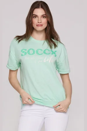 Soccx Mikina s kratkým rukavem a flitrovým logem - leafy mint