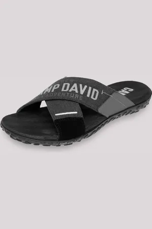 Camp David Plažove pantofle s platěnými pasky a logem - black
