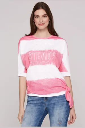 Soccx Oversized tričko s pruhovaným vzorem - floral pink