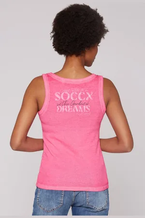 Soccx Žebrovaný top s artworkem na zadech - floral pink