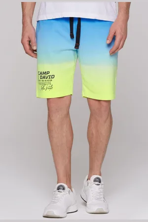 Camp David Dip dye kraťasy z teplakoviny s potiskem loga - electric yellow