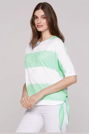 Soccx Oversized tričko s pruhovaným vzorem - leafy mint