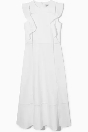 COS RUFFLED LINEN-BLEND MIDI DRESS
