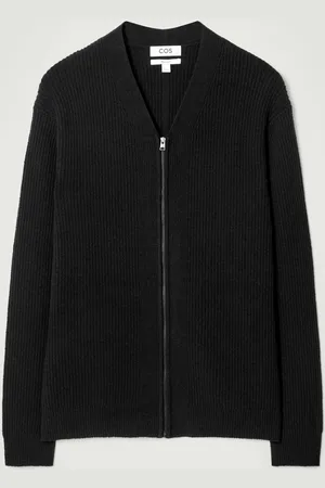 COS BOUCLÉ-KNIT V-NECK ZIP-UP CARDIGAN