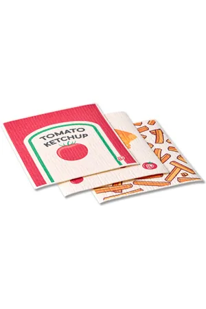 Dědoles Trojbalení kuchyňských houbových utěrek Pizza a hranolky