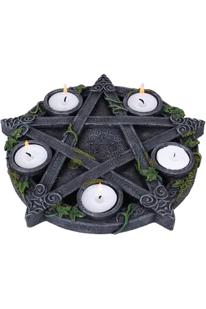 Nemesis Now Čajový svícen Gotika z - Stojan na čajovou svíčku Wiccan Pentagram Unisex