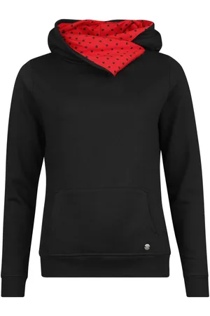 Pussy Deluxe Mikina s kapucí Rockabilly z Mikina Black dotties s červeným límcem a čelenkou