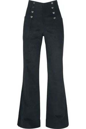 Voodoo Vixen Plátěné kalhoty Rockabilly z Manšestrové kalhoty s vysokým pasem Blith Black