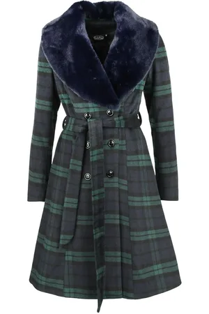 Voodoo Vixen Kabáty Rockabilly z Tartanový kabát s dvouřadým zapínáním
