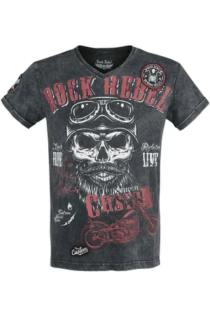 Rock Rebel Tričko Rock z Černé tričko s Véčkovým výstřihem a potiskem