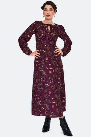 Voodoo Vixen Dlouhé šaty Gotika z Mystical Print Midi Dress