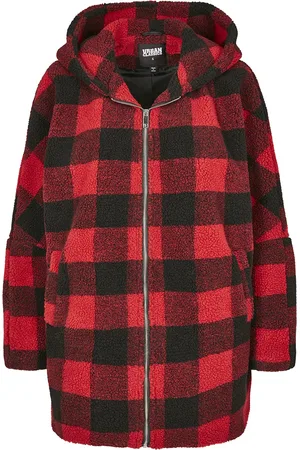 Urban classics Zimní bunda z Dámská oversized kostkovaná bunda s kapucí a kožešinou