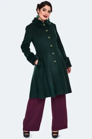 Voodoo Vixen Kabáty Rockabilly z Faux Fur Trim Flare Coat