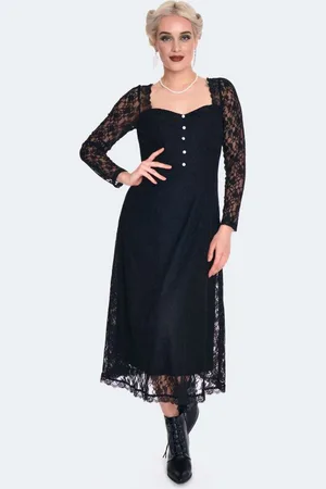 Voodoo Vixen Středně dlouhé šaty Gotika z Vintage Style Lace Midi Dress