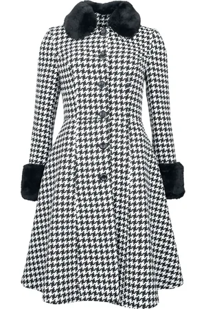 Voodoo Vixen Kabáty Rockabilly z Houndstooth Faux Fur Trim Coat