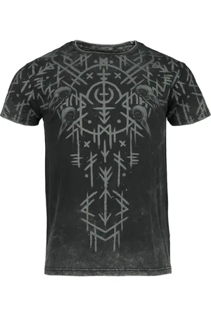 EMP Tričko z Black Washed T-Shirt With Runes And Skulls
