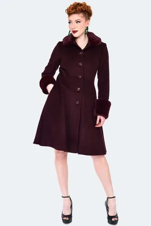 Voodoo Vixen Kabáty Rockabilly z Faux Fur Trim Flare Coat