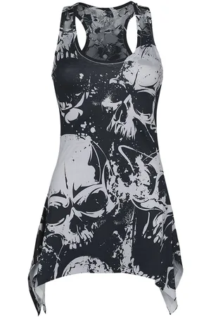Heartless Top Gotika z Tílko s krajkou Skull Pattern
