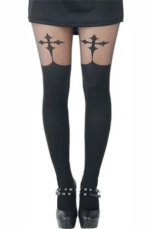 Pamela Mann Punčocháče Gotika z Goth Cross Suspender