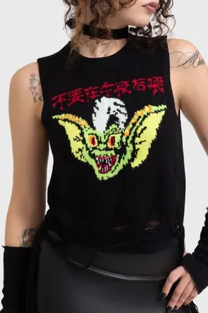 Killstar Top Gotika z Pletené, pruhované tílko Gremlins se zničenými efekty