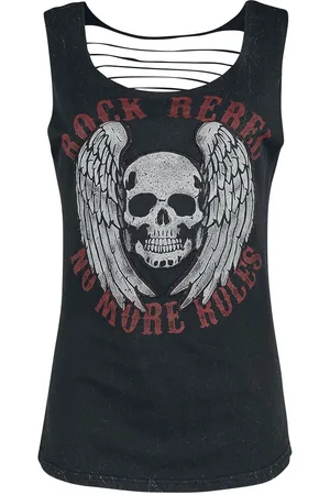 Rock Rebel Top Rock z Cierny top s otvormi a potlacou