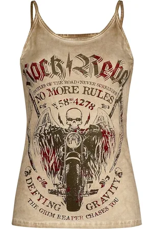 Rock Rebel Top Rock z Béžový top s opraným efektem a potiskem