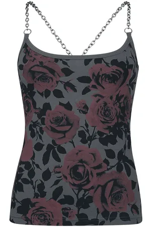 Rock Rebel Top Rock z Top s řetízkovými ramínky a potiskem s růží