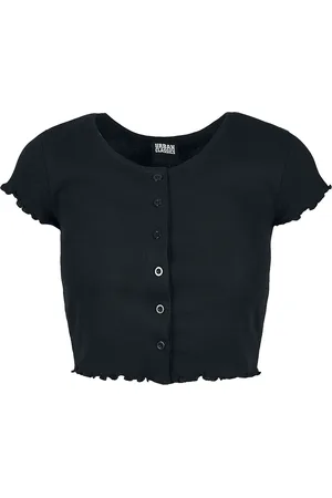 Urban classics Tričko z Dámské žebrované cropped tričko se zapínáním na knoflíky