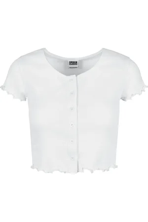 Urban classics Tričko z Dámské žebrované cropped tričko se zapínáním na knoflíky