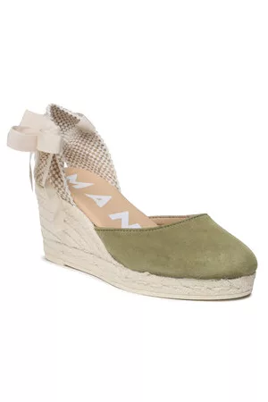 MANEBI Ženy Na klínku - Low Wedge Espadrilles R 1.5 WL Zelená, Béžová 36