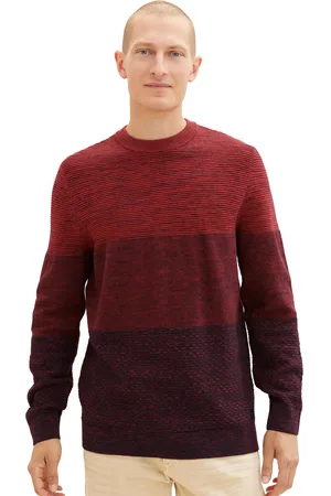 TOM TAILOR 1038212 32795 Red Multi Structure Design Pánský svetr-L