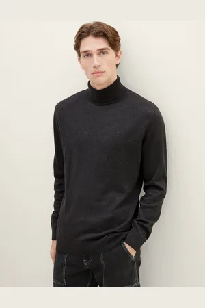 TOM TAILOR 1038202 10617 Black Grey Melange Pánský svetr-L