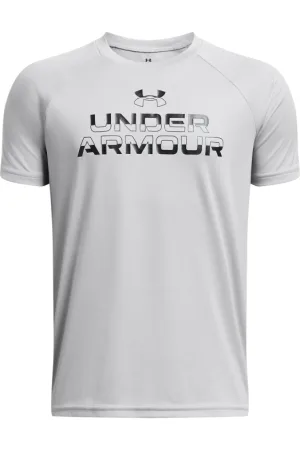 Under Armour Chlapecké tréninkové tričko s krátkým rukávem UA Tech Split Wordmark SS-GRY