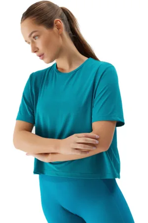 4F Dámské tréninkové triko s krátkým rukávem TSHIRT FNK-WSS24TFTSF709-35S-TURQUOISE