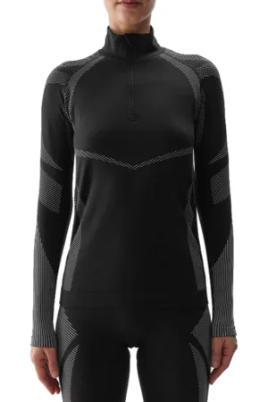 4F Dámská zateplená lyžařská mikina s 1 2 zipem SEAMLESS UNDERWEAR-WAW24USEAF160-20S-DEEP