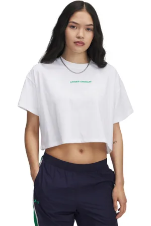 Under Armour Dámské triko s krátkým rukávem UA W VARSITY MIX HW SS CROP-WHT