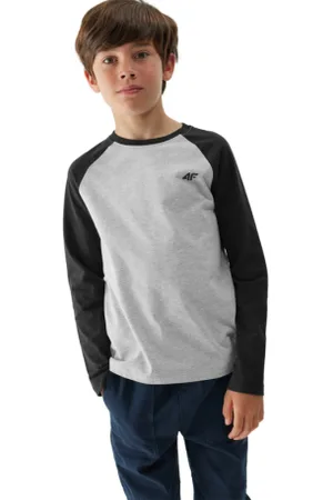 4F Chlapecké tričko s dlouhým rukávem LONGSLEEVE-JAW23TLONM138-27M-COLD LIGHT MELANGE