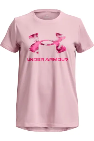 Under Armour Dívčí tréninkové tričko s krátkým rukávem Tech Solid Print Fill BL SSC-PNK