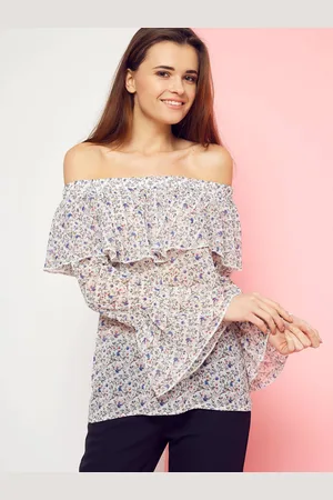 Cocomore Floral blouse with carmen neckline Boutiqe white