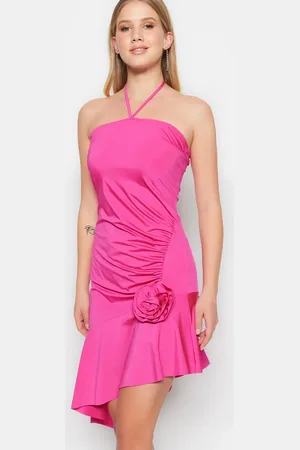Trendyol Fuchsia Fitted Knitted Elegant Evening Dress