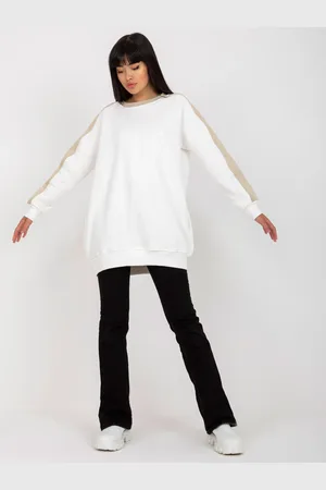 RUE PARIS Základní bílo-béžová mikinová tunika oversized střihu